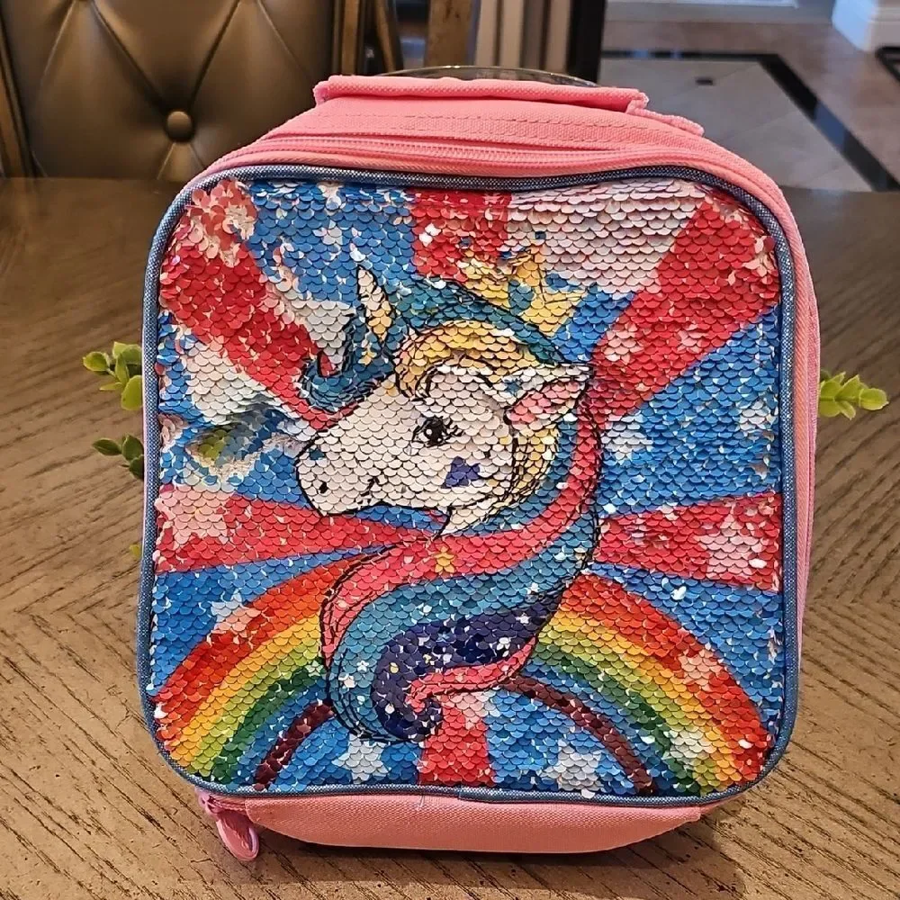 Colorful Unicorn Sequin Lunch Bag And Pencil Holder NWOT